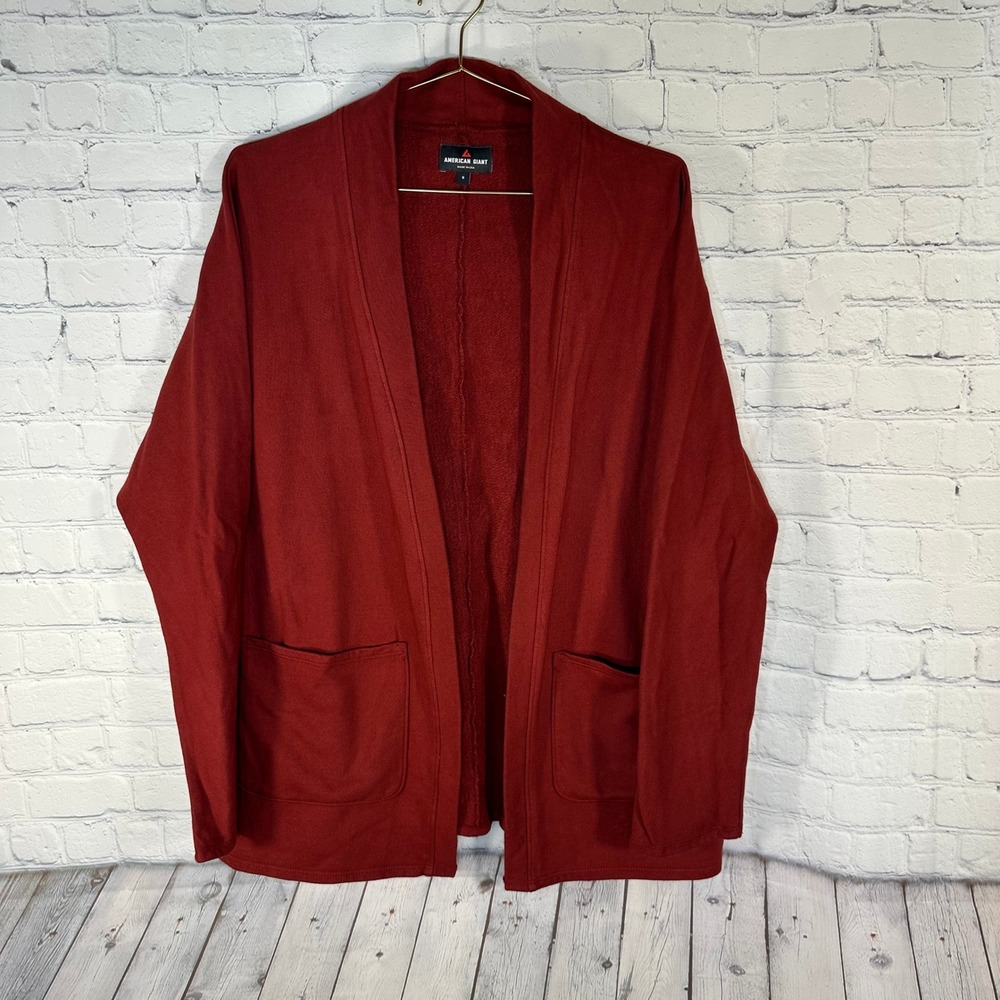 American Giant Womens Burgundy Red Cotton Open Front Cardigan Sweater Small USA